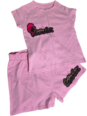 Double printed top and bottom pink shortset girls 18-24 mos