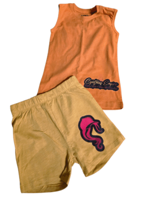 Double printed logo shortset mustard Orange boy 18-24mos