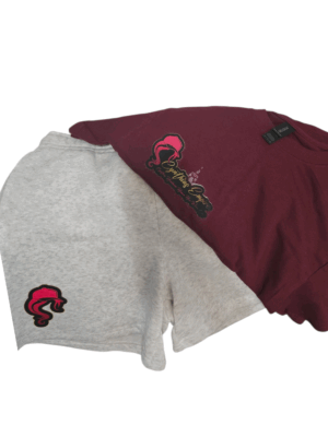 Adult Female Double printed logo shortset burgundy top light grey bottom